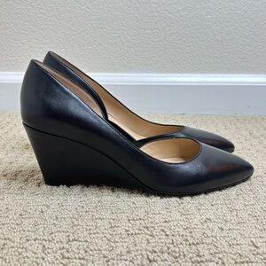 Franco Sarto Black Leather Wedge Pumps, Size 9